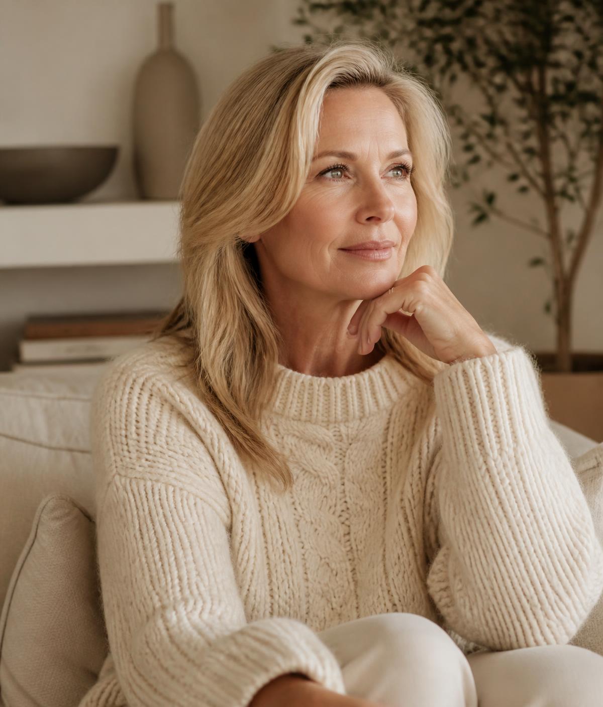 Rachel Smith, DNP, seated in a warm, naturally lit room wearing a cream knit sweater.
